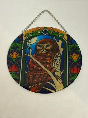 Vintage Stained Glass Owl Sun Catcher New In Box